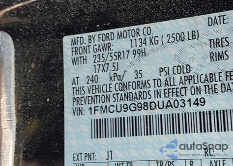 2013 Ford Escape Se из США, поврежденный, VIN 1FMCU9G98DUA03149